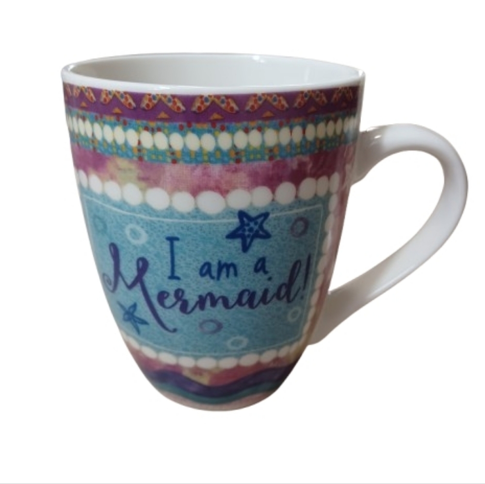 3/$15 MUGS SALE! NICOLE BRAYDEN Mermaid Themed Ceramic Mug - Blue and White